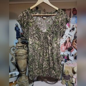 Agenda Boho Floral Paisley V Neck Blouse